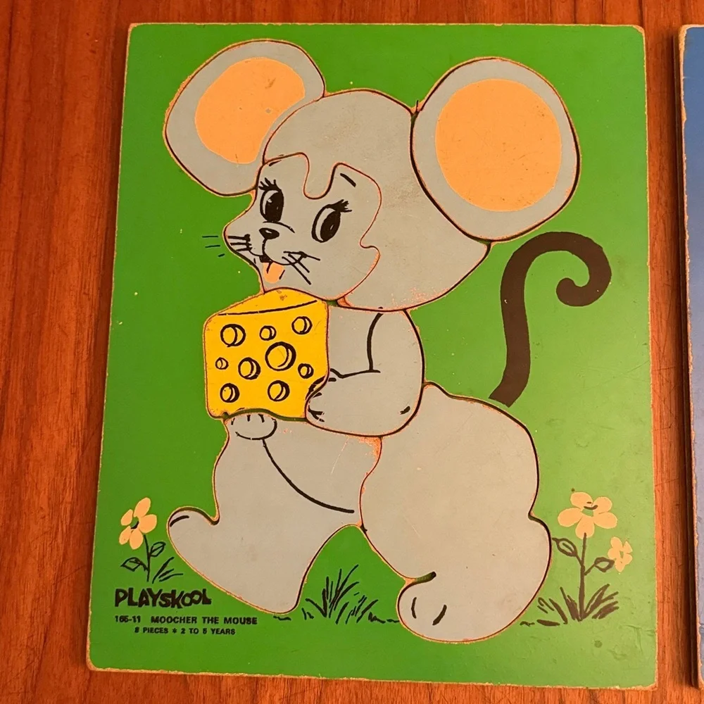 Vintage Playskool Wood Wooden First Puzzle Preschool Large Piece Set of 3